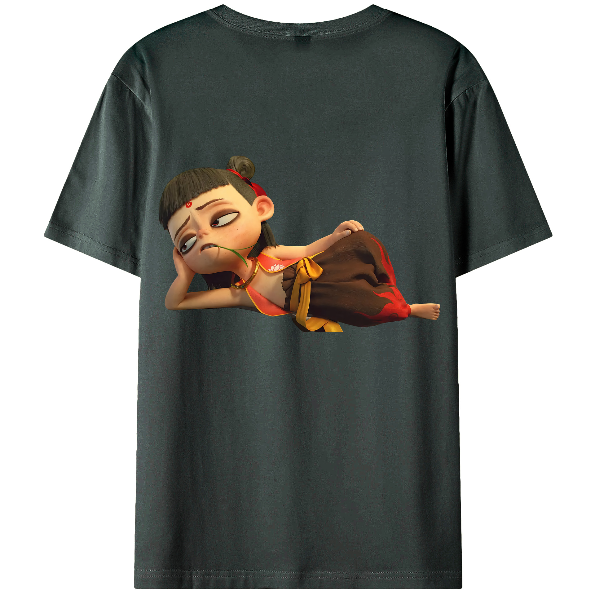 （画像用） Ne Zha 2 ナタ 魔童の大暴れ 綿100％ メンズ半袖Tシャツ（バックプリント） 通気性